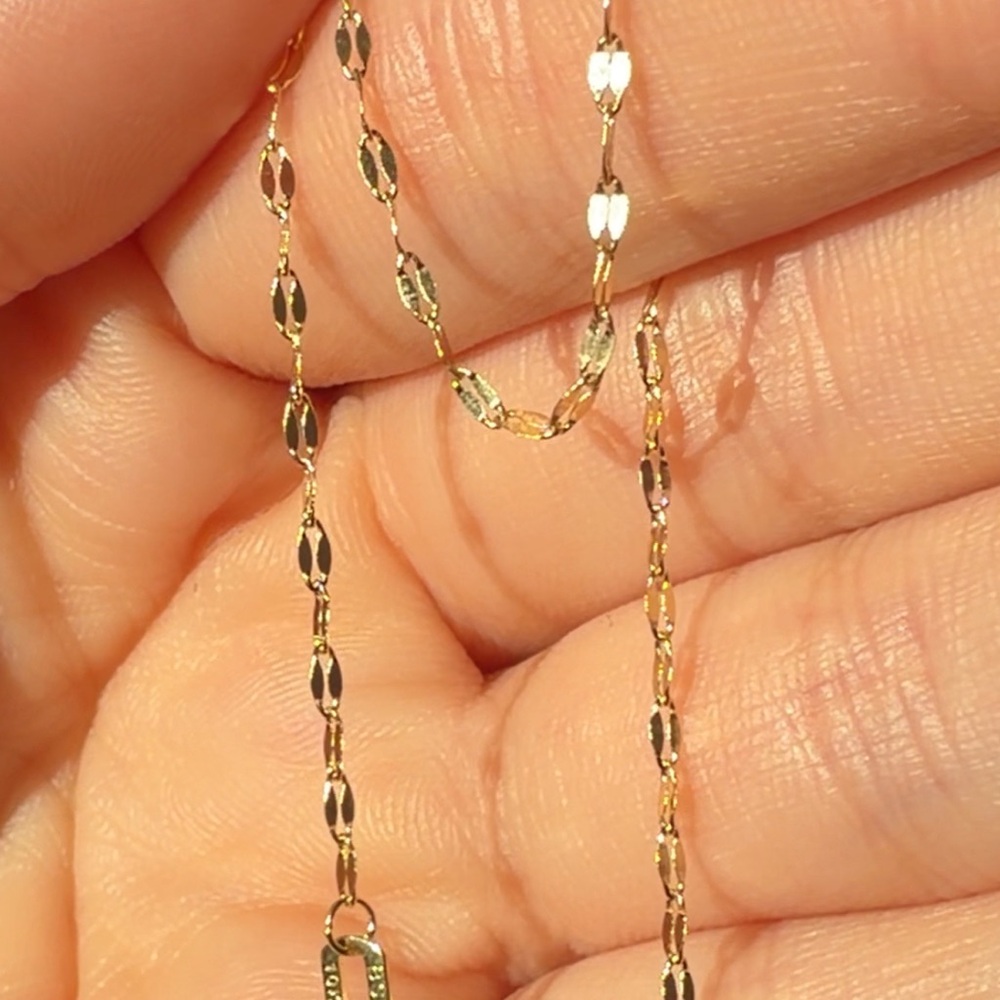 10K Solid Yellow Gold 7.5” 1.3mm Mirror Link Chain Bracelet